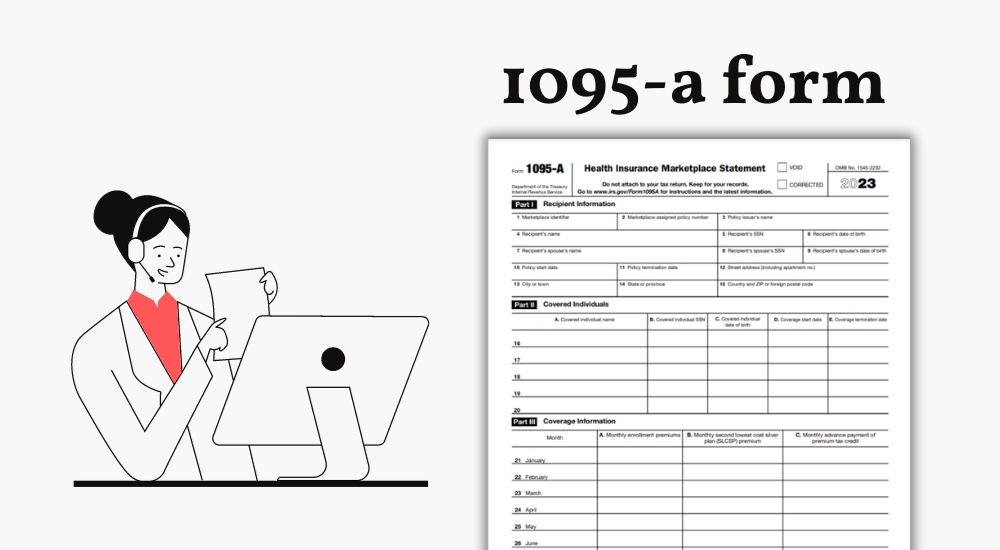 The first page of the 1095-A printable form and the image of the woman